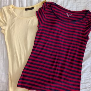 Striped Red and Navy Tee & Yellow Fitted T-shirts